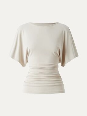 NWT OGL Sandwashed Effortless Boatneck Batwing Sleeve Side Ruched Top in CREAM
